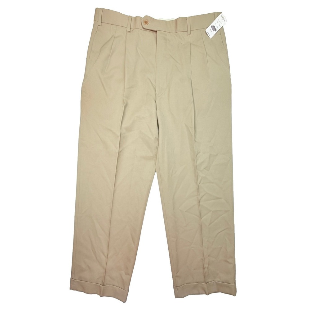 Brooks Brothers Men's 36W Tan 100% Wool Pleated Cuffed Dress Pants NWT